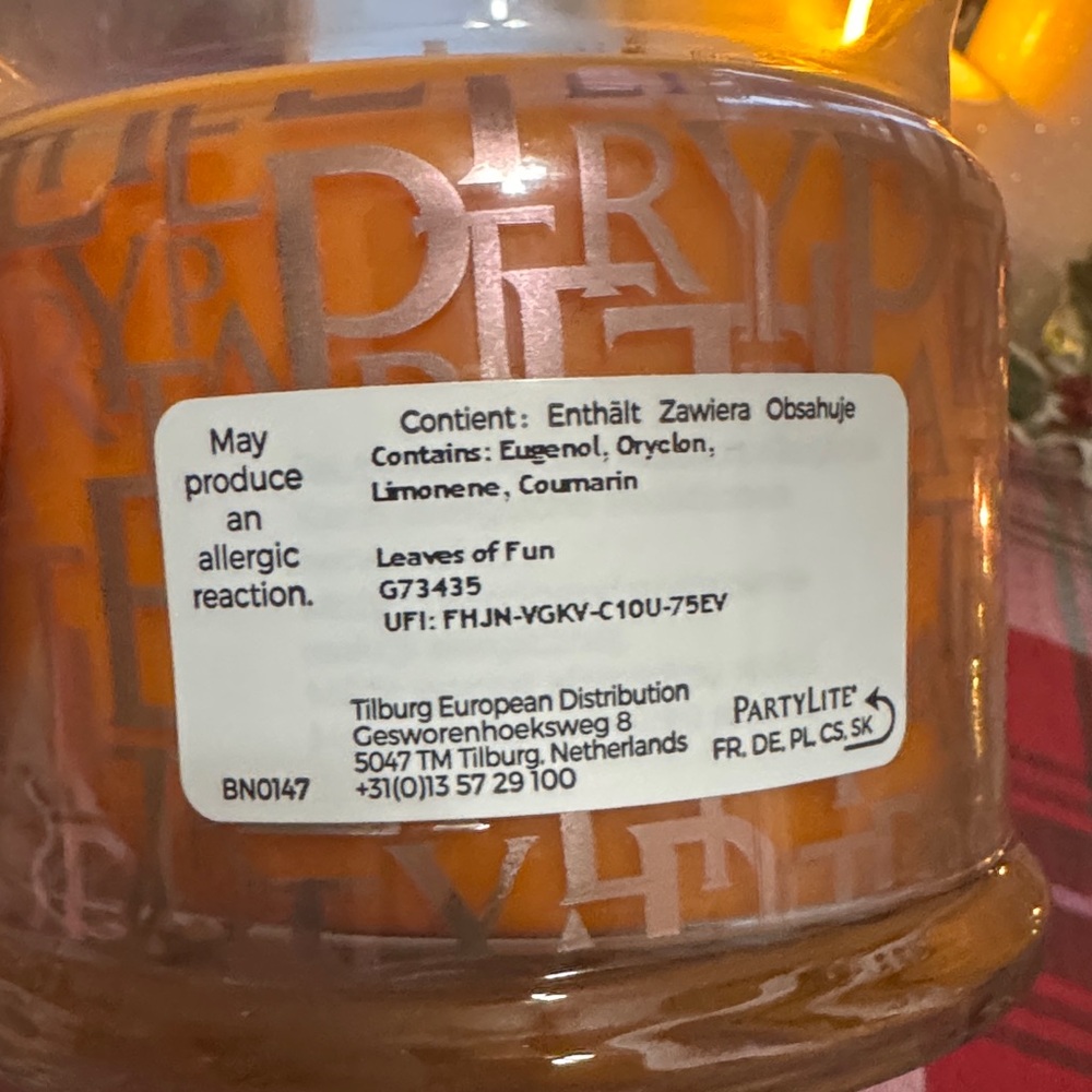PartyLite Orange Candle Scent Is Leaves of Fun - Picture 8 of 14